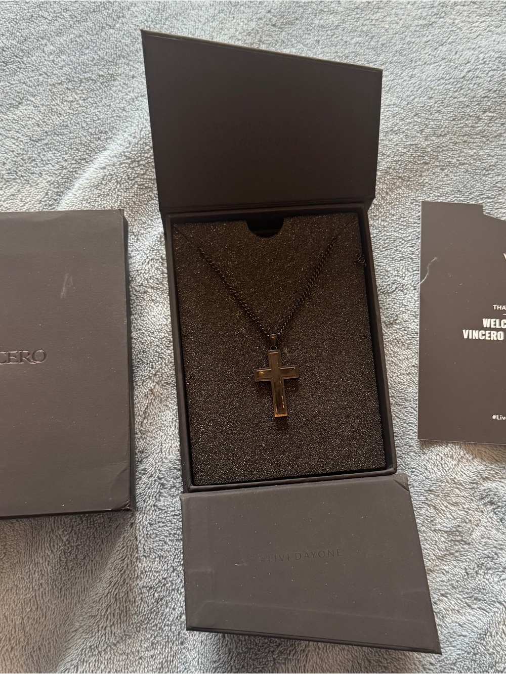 Vincero Collective Stone Cross Necklace - Large - Matte Black Stealth - $149 Ret